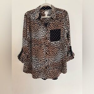 Chico’s Women’s Leopard Polkadot Blouse Brown Black White Size 2